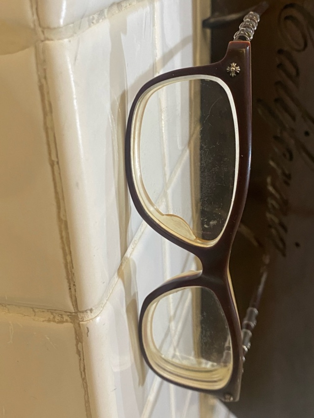 Chrome Hearts Brown and Cream Men’s Eyeglasses with Signature Cross Accent